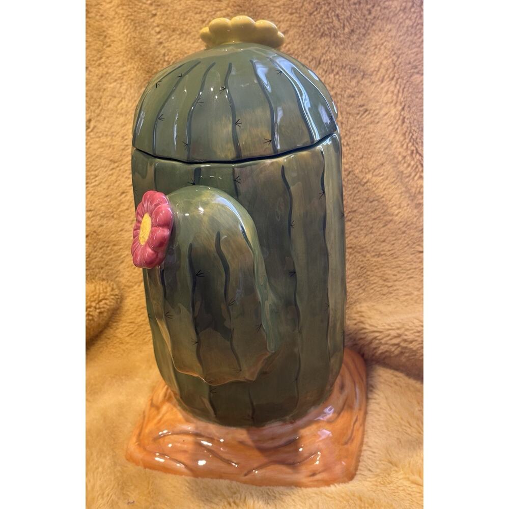 Clay Art Cactus Cookie Jar Ceramic Hand Painted Southwest Kitchen Kitchy - Picture 10 of 11